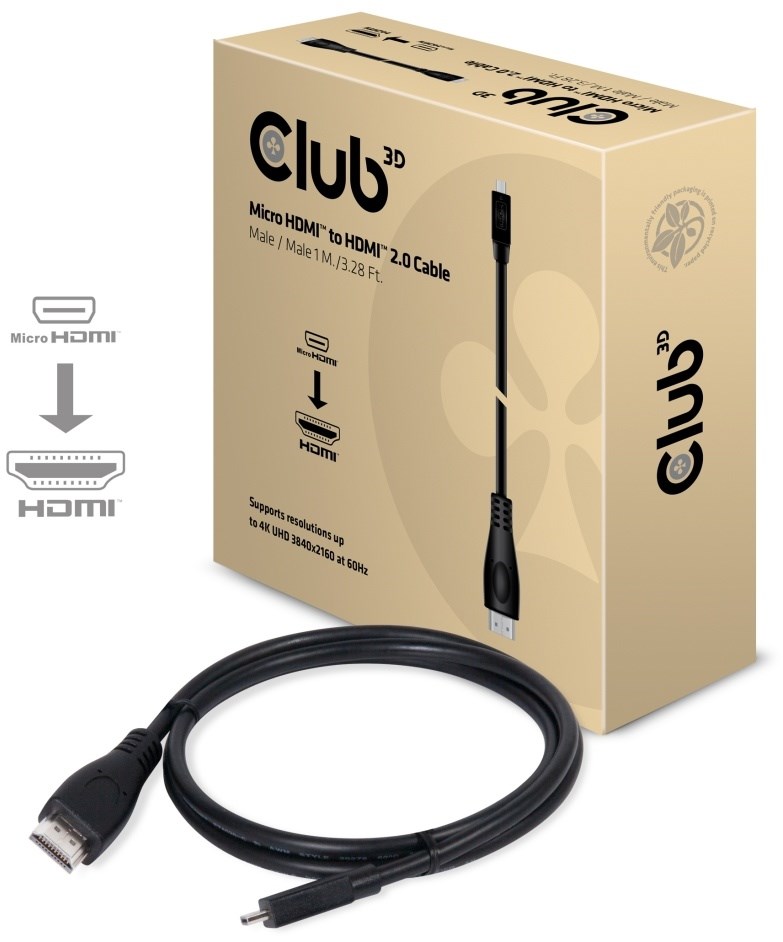 CLUB 3D 1m Micro HDMI to HDMI 2.0 4K60Hz Cable