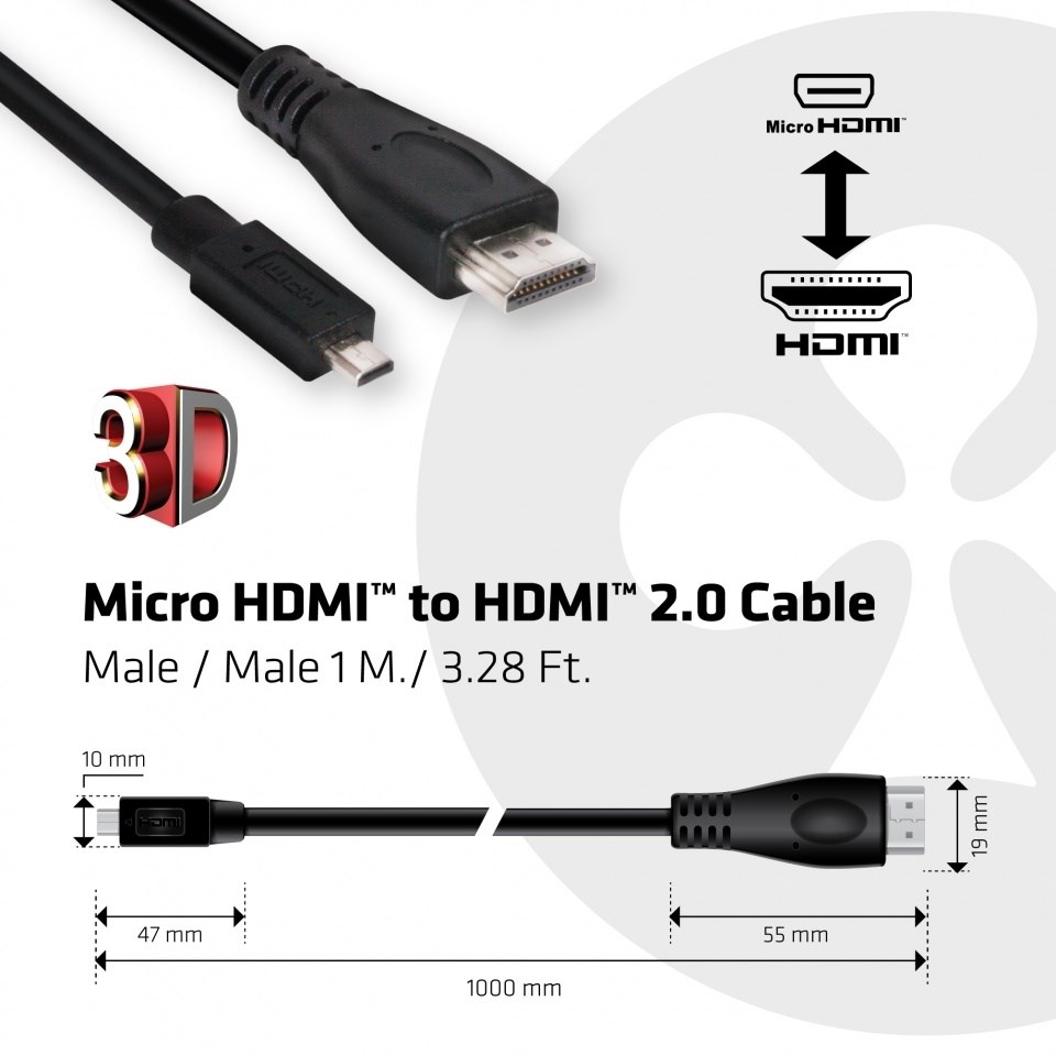 CLUB 3D 1m Micro HDMI to HDMI 2.0 4K60Hz Cable 2