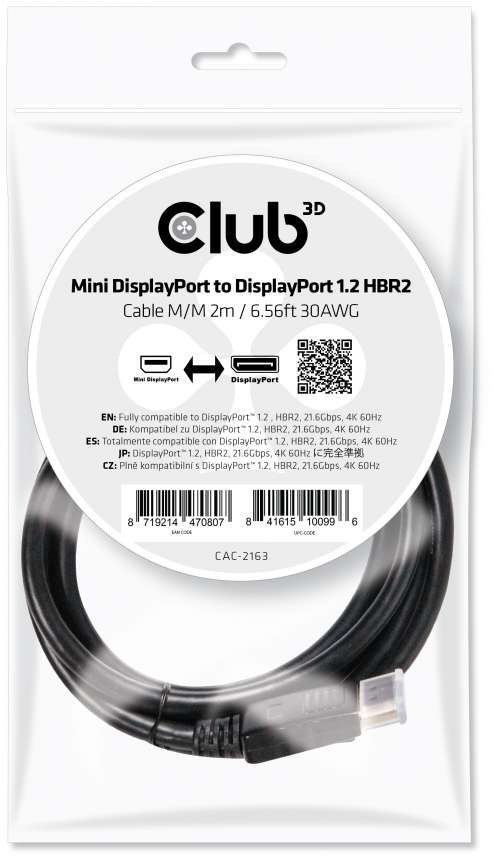 CLUB3D Mini DisplayPort to DisplayPort 1.2 M/M 2mr 4K 60Hz
