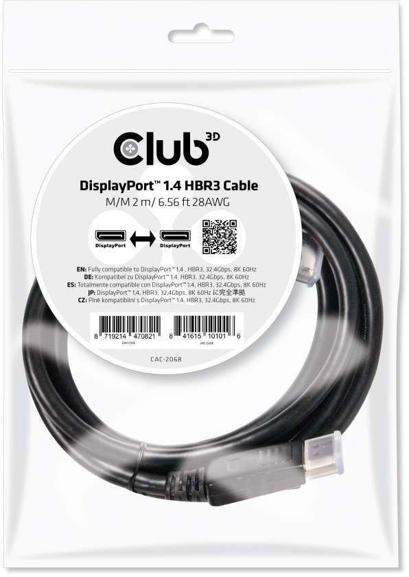 CLUB3D DisplayPort 1.4 HBR3 Cable 2m M/M 8K60Hz