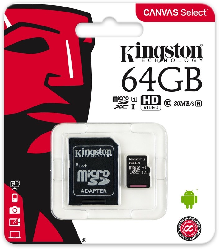 KINGSTON 64GB Canvas Select MicroSDHC UHS-I 3