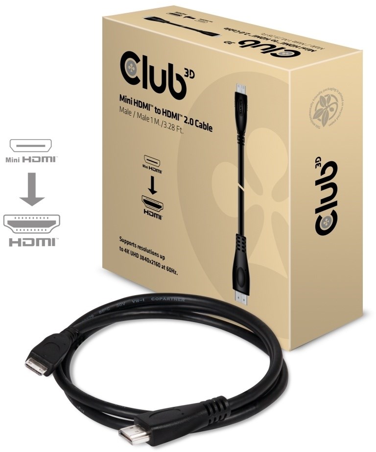 CLUB 3D 1m Mini HDMI to HDMI 2.0 4K60Hz Cable