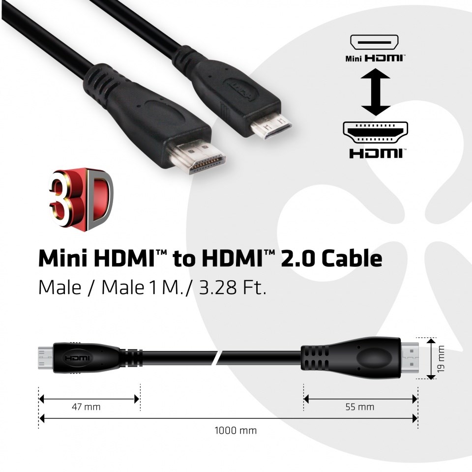 CLUB 3D 1m Mini HDMI to HDMI 2.0 4K60Hz Cable 2