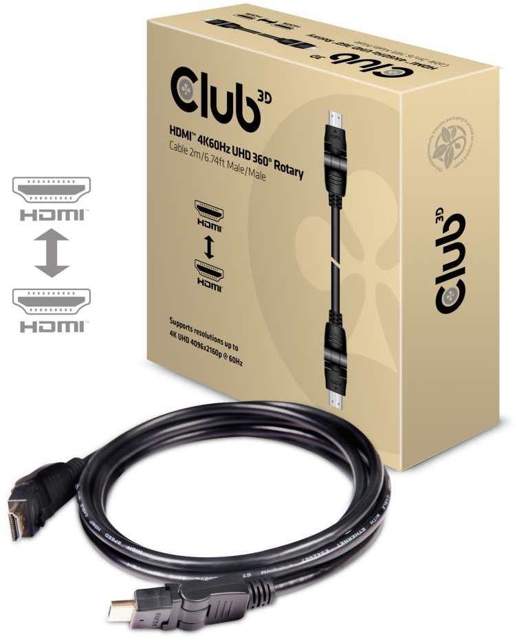 CLUB 3D 2m HDMI 2.0 4K60Hz UHD 360 Degree Rotary cable