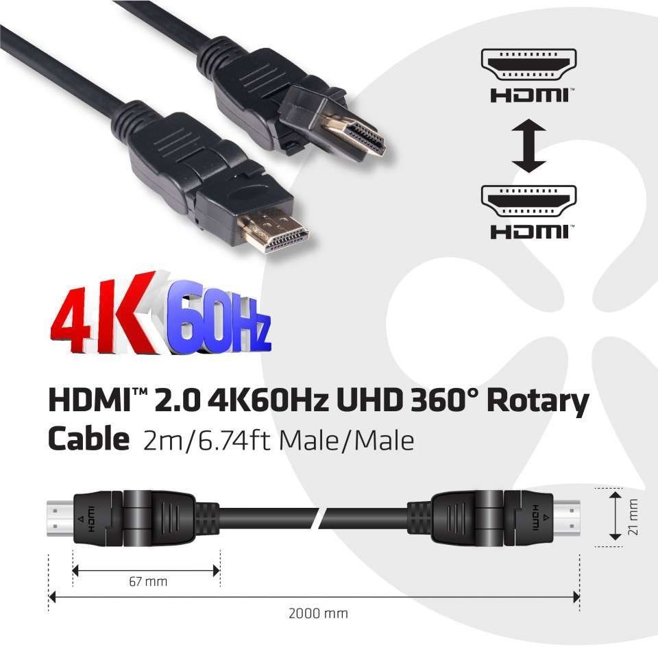 CLUB 3D 2m HDMI 2.0 4K60Hz UHD 360 Degree Rotary cable 2