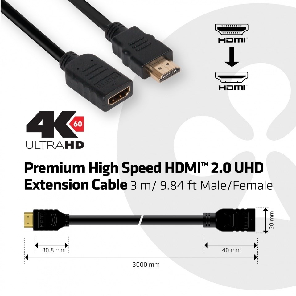 CLUB 3D 3m HDMI 2.0 4K60Hz Extension Cable 2