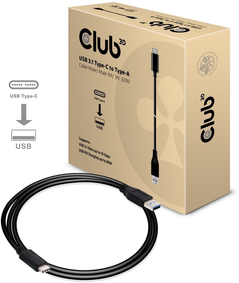 CLUB3D 1m USB Type-C to Type-A Cable  m/m
