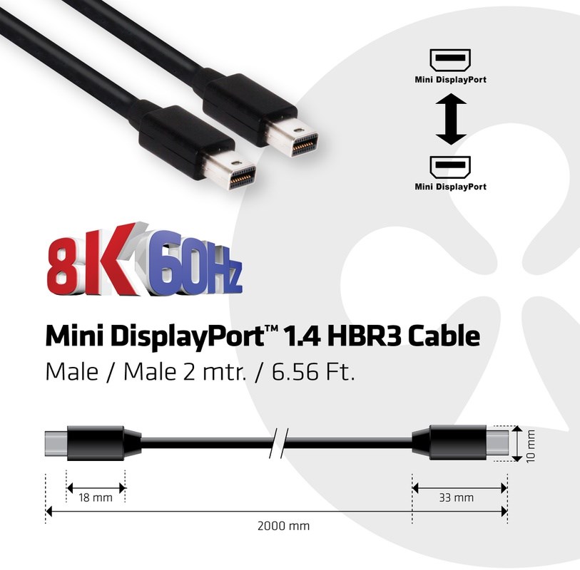 CLUB3D Mini DisplayPort 1.4 2m HBR3 8K60Hz M/M 2