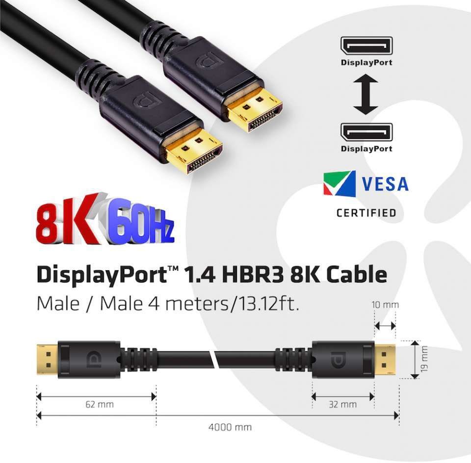 CLUB3D DisplayPort 1.4 HBR3 8K 4m M/M 2
