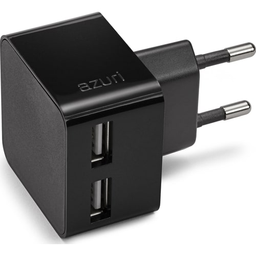 AZURI 220V USB head (excl USB kabel) met 2 USB poorten - 2Amp - zwart 2