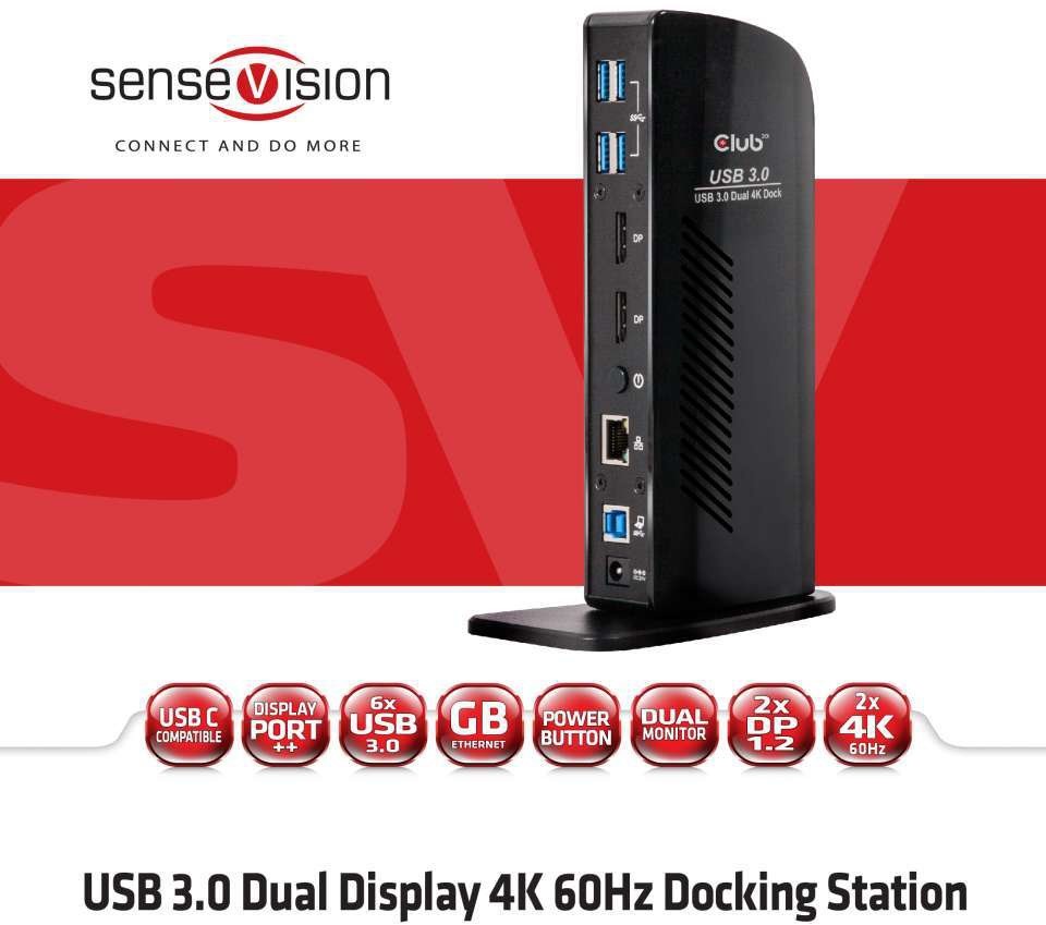 CLUB3D SenseVision Club 3S USB 3.0 Dual Display 4K60Hz 2