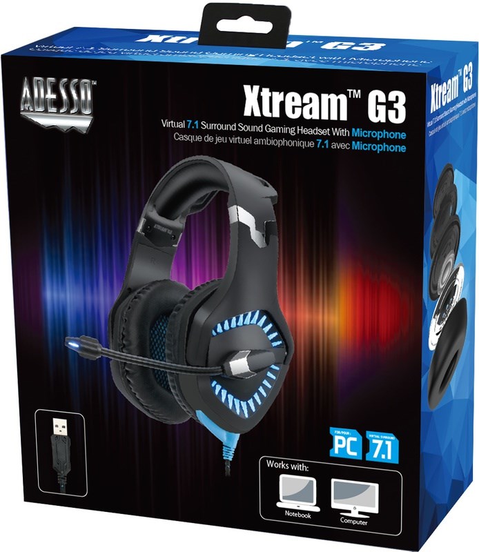 ADESSO Xtream G3 Virtual 7.1  Surround Sound Headset with Microphone (USB) 4