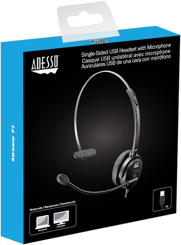 ADESSO Single-Sided USB Wired Headset with Built-in Microphone 3