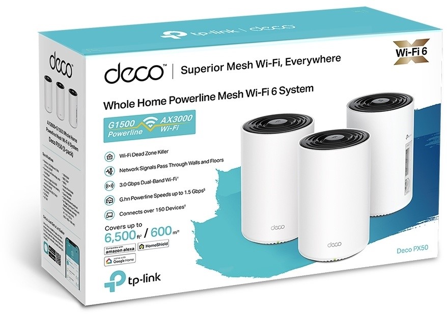 TP-Link Deco PX50, AX3000 + G1500 Whole Home Powerline Mesh Wi-Fi 6 System (3-pack) 3