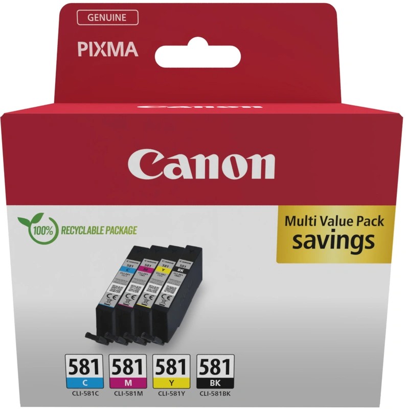 CANON CLI-581 zwart + 3 kleuren 2