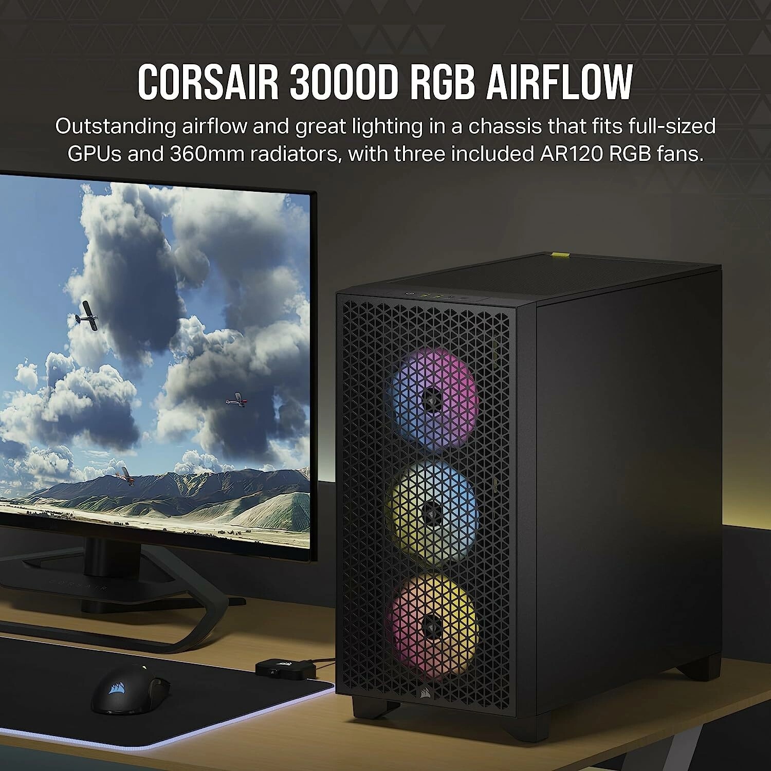 Corsair 3000D RGB Airflow Tempered Glass, Zwart 3