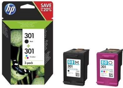 HP 301  zwarte/drie-kleuren inktcartridges, 2-pack 2