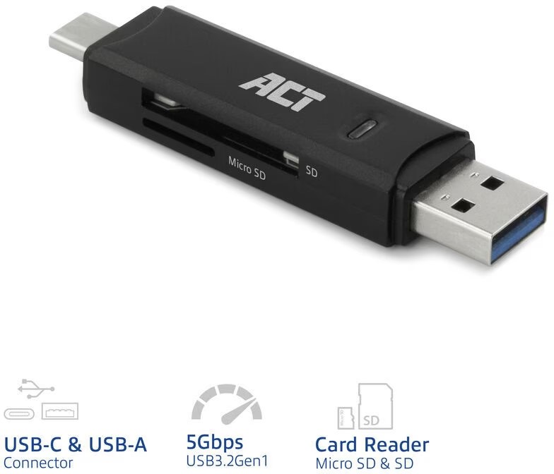 ACT card reader SD en MicroUSB USB Type-A en Type-C 3.0 3