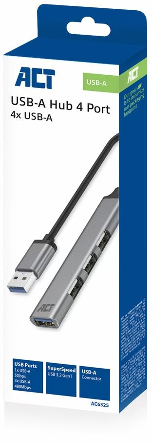 ACT AC6325 USB-A hub, 3x USB-A 2.0 and 1x USB-A 3.0 3