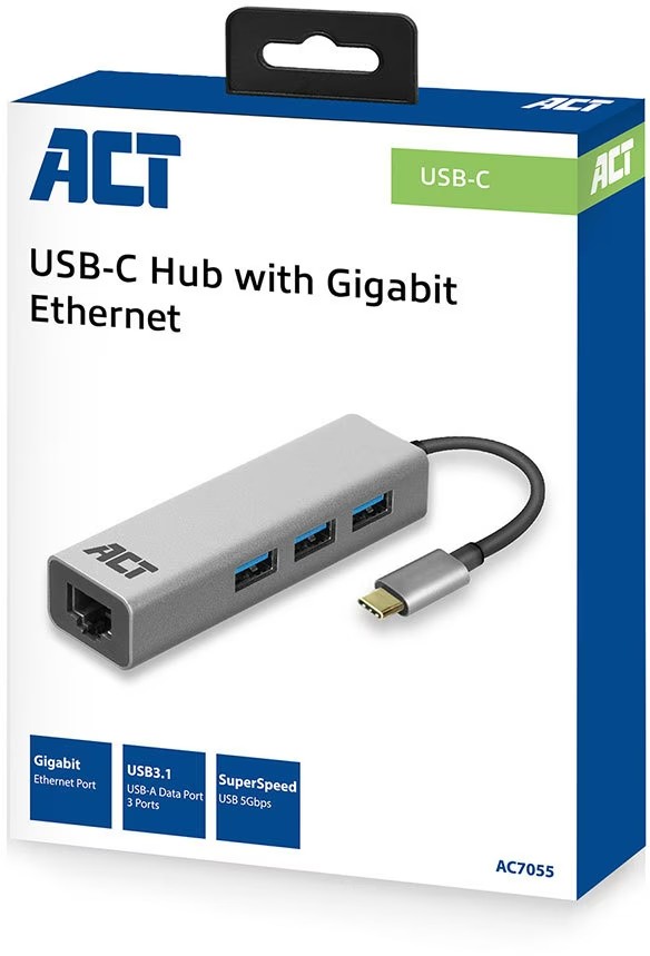 ACT USB Hub 3.2 met 3 USB-A Ports en Ethernet 2