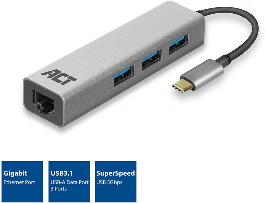 ACT USB Hub 3.2 met 3 USB-A Ports en Ethernet 3